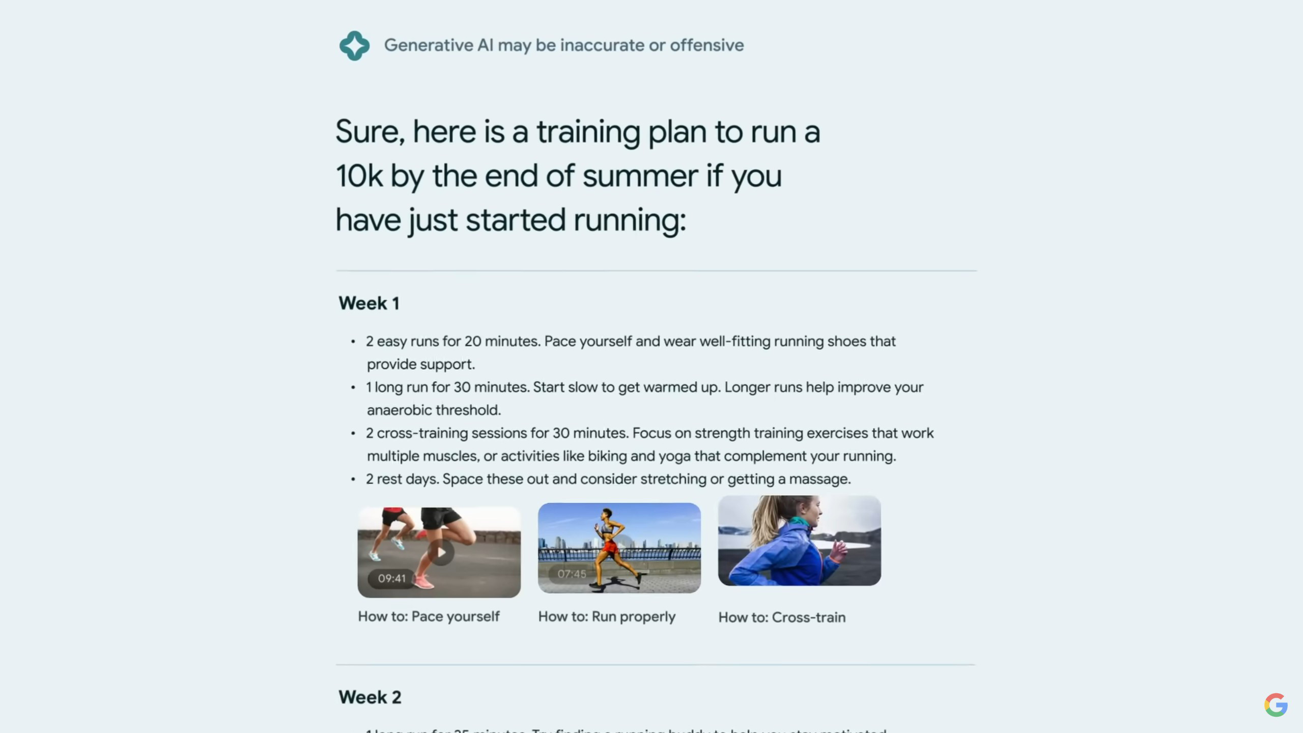 透過Google制定10公里跑步計畫的SGE生成結果 - 鯊客科技SEO優化網站設計公司